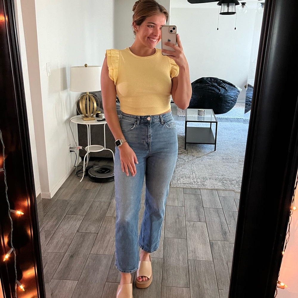 Zara Yellow Ruffle Sleeve Crop Top
